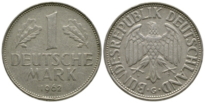 ФРГ 1 МАРКА 1962 G KM 110, J. 385 медно-никель 41-1151