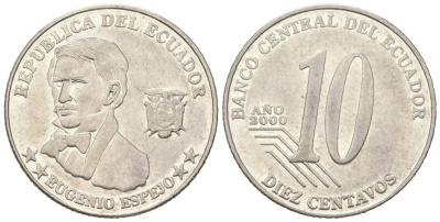 Эквадор 10 сентаво 2000 KM 106 нержавеющая сталь 4611-865