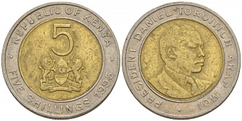 Кения 5 шиллингов 1995 Дэниэл арап Мои KM 30 биметалл 4548-542