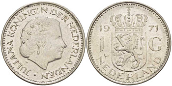 Нидерланды 1 гульден 1971 Юлиана (1948-1980) KM 184a никель 213-957