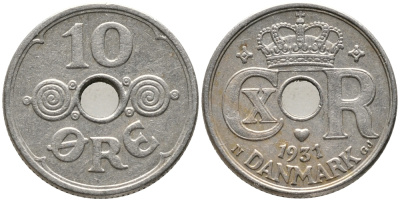 ДАНИЯ 10 ЭРЕ 1931 N; GJ, КРИСТИАН X (1912-1947), LARGE N KM 822.2 медно-никель 100-721