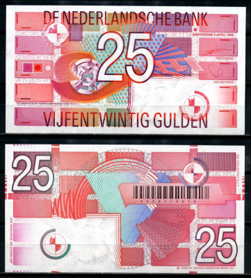 Нидерланды 25 гульденов 1989 5 апреля 1989 Pick 100 бумага UNC (пресс) 00-00