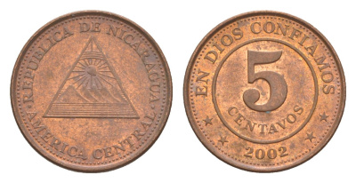 Никарагуа 5 сентаво 2002 KM 97 сталь плакированная медью 4158-722