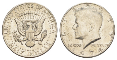 США 1/2 доллара (50 центов) 1974 Джон Кеннеди KM 202b медь плакированная медно-никелем aUNC 4536-516