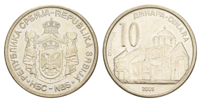 Сербия 10 динаров 2005 KM 41 медь цинк никель UNC 4646-1256
