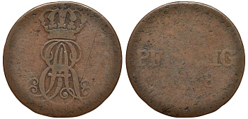 Ганновер 1 пфенниг 1838 A, Эрнст Август (1837-1851) KM 173.1, AKS 126, J. 54 медь 75-564