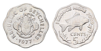 Сейшельские острова (Сейшелы) 5 центов 1977 ФАО - Производить больше еды KM 31 алюминий UNC 4669-348
