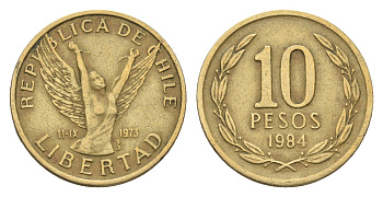 Чили 10 песо 1984 KM 218 латунь 4664-429