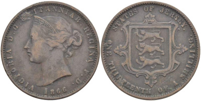 Джерси 1/13 шиллинга 1866 Виктория (1837-1901) KM 5 бронза 4517-1015