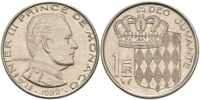 Монако 1 франк 1982 Ренье III (1949-2005) KM 140 никель 73-1415