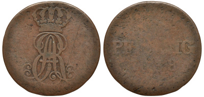 Ганновер 1 пфенниг 1838 A, Эрнст Август (1837-1851) KM 173.1, AKS 126, J. 54 медь 75-564