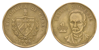 Куба 1 песо 1994 Хосе Марти KM 347 сталь плакированная латунью 4675-227