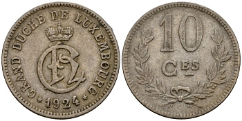 Люксембург 10 сантимов 1924 Шарлотта (1918-1964) KM 34 медно-никель 4584-142