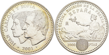 Испания 2000 песет 2001 132 годовщина песеты KM 1017 серебро  UNC  1072-8-13