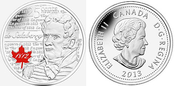 Канада 25 центов 2013 серия герои Канады в войне 1812-1815, Шарль-Мишель де Салаберри, эмаль KM NEW никелированная сталь UNC M47-03