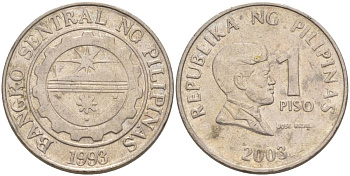 ФИЛИППИНЫ 1 ПИСО 2003 УЧЁНЫЙ ПИСАТЕЛЬ И ПОЭТ ХОСЕ РИСАЛЬ KM 269 медно-никель 4551-1153