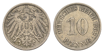 Германия 10 пфеннигов 1902 A, Вильгельм II (1888-1918) KM 12, J. 13 медно-никель 4647-914