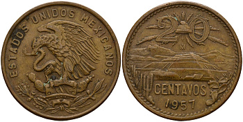 Мексика 20 сентаво 1957 KM 440 бронза 4187-846