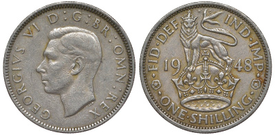 Великобритания 1 шиллинг 1948 Георг VI (1936-1952), Английский герб KM 863, Spink 4103 медно-никель 4128-737