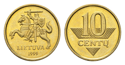 Литва 10 центов (сентов) 1999 KM 106 никель латунь UNC 4689-1126