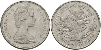 Канада 1 доллар 1970 100 лет со дня присоединения провинции Манитоба (1870-1970) KM 78 никель UNC 97-243