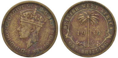 Британская Западная Африка 1 шиллинг 1939 Георг VI KM 23 никель латунь 25-1511