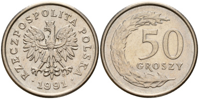 Польша 50 грошей 1991 MW KM 281 медно-никель    4160-1257