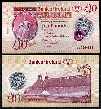 Северная Ирландия 10 фунтов 2017 Bank of Ireland, старая винокурня Бушмилс Pick new пластик UNC (пресс) 00-00