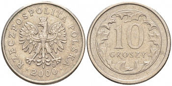 Польша 10 грошей 2000 MW KM 279, Parchimowicz 704g медно-никель 4516-225