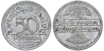 Германия 50 пфеннигов 1919 G KM 27, J. 301 алюминий 4163-233