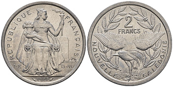 Французская Новая Каледония 2 франка 1977  KM 14 алюминий  UNC  4610-453
