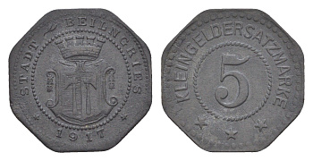 Байльнгрис 5 пфеннигов 1917 Funck 32.1, Men05 1696.1, Men18 2188.1 цинк 1528-841