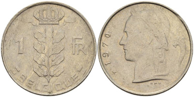 БЕЛЬГИЯ 1 ФРАНК 1970 BELGIQUE KM 142.1 медно-никель 4546-457