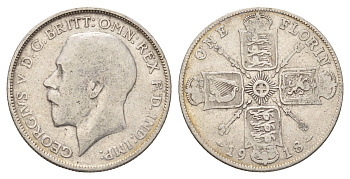Великобритания 1 флорин = 2 шиллинга 1918 Георг V (1910-1936) KM 817, Spink 4012 серебро 270-1511