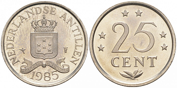 Нидерландские Антилы 25 центов 1985 Беатрикс (1980-2013) KM 11 никель UNC 3853-125