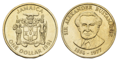 Ямайка 1 доллар 1991 Александр Бустаманте KM 145 никель латунь UNC 4114-324