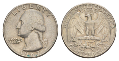 США 25 центов (квотер) 1967 Вашингтон KM 164a медь плакированная медно-никелем 4641-836