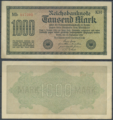 Германия 1000 марок 1922 Pick 76 e бумага 6285-59-3-2