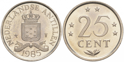 Нидерландские Антилы 25 центов 1985 Беатрикс (1980-2013) KM 11 никель UNC 3853-125