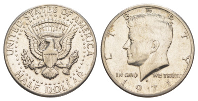 США 1/2 доллара (50 центов) 1971 D, Джон Кеннеди KM 202b медь плакированная медно-никелем aUNC 88-246