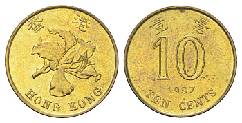 Гонконг 10 центов 1997 KM 66 сталь плакированная латунью UNC 4701-137