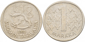 ФИНЛЯНДИЯ 1 МАРКА 1981 K KM 49а медно-никель 3718-847