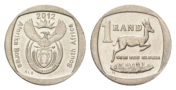 ЮАР 1 ранд 2012 KM 497 медь плакированная никелем UNC 4627-558