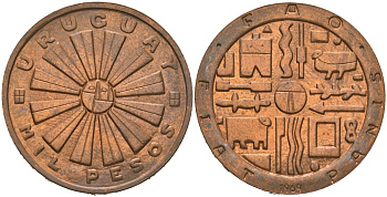 Уругвай 1000 песо 1969 So, ФАО, тираж 11.000 KM 55a бронза 4184-713