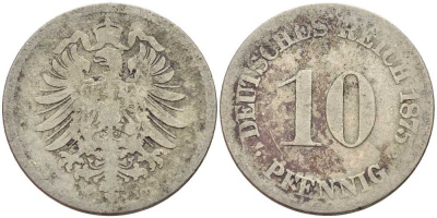 ГЕРМАНИЯ 10 ПФЕННИГОВ 1875 СТАРОГЕРБОВКА KM 4, J. 4 медно-никель 4401-253