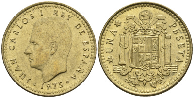 Испания 1 песета 1975 (76) Хуан Карлос I (1975-2001) KM 806 алюминиевая бронза 85-711