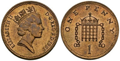 Великобритания 1 пенни 1991 Елизавета II (1952-2022) KM 935, Spink 4381 (B3) бронза 4176-623