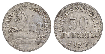 Брауншвейг 50 пфеннигов 1920 Funck 56.7, Men05 3477.1, Men18 4416.1 железо 4584-644