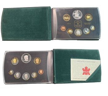 Канада годовой набор из 8 монет (1, 5, 10, 25 и 50 центов; 1 и 2 доллара) 2004 400 лет первому французскому поселению, в оригинальной упаковке, с сертификатом KM 490, 491a, 492a, 493a, 494a, 495, 496 и 512 PROOF 8-2-02-07