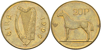 Ирландия 20 пенсов 1996 лошадь KM 25 никель бронза XF 4583-332
